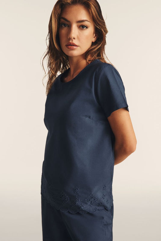 T-shirt regular in cotone con ricami Sangallo