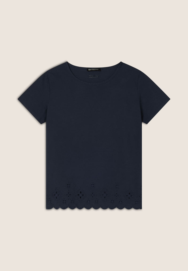 Carica immagine in Galleria Viewer, T-shirt regular in cotone con ricami Sangallo