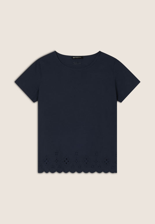 T-shirt regular in cotone con ricami Sangallo