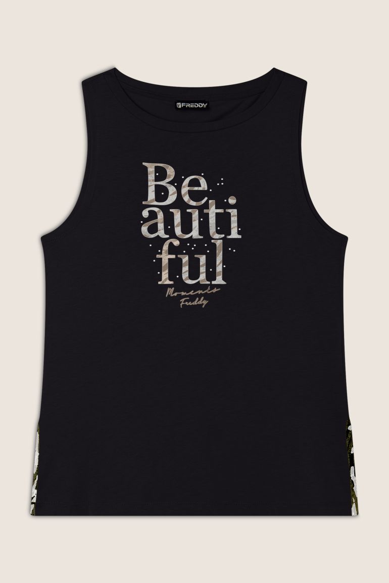 Carica immagine in Galleria Viewer, Canotta con fondo svasato e grafica con borchie