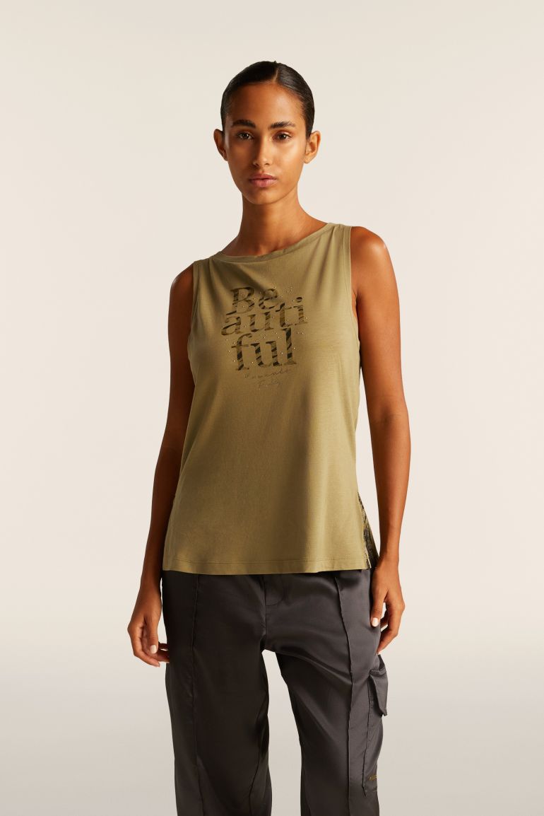 Carica immagine in Galleria Viewer, Canotta con fondo svasato e grafica con borchie