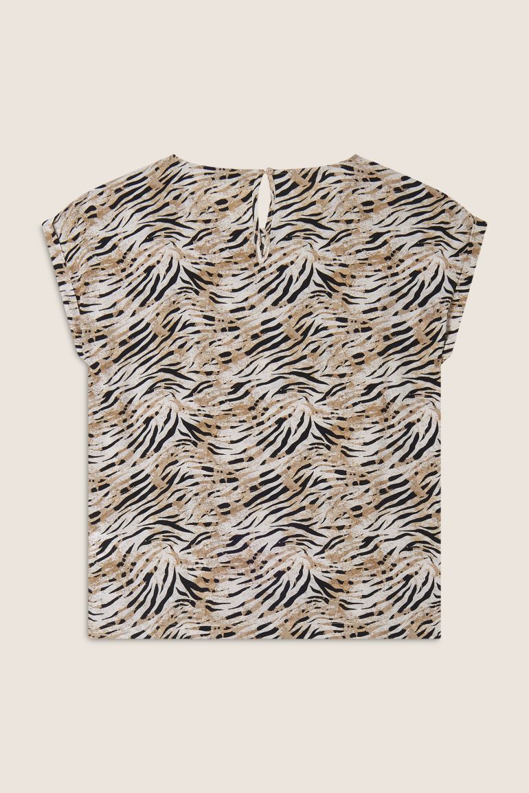 Carica immagine in Galleria Viewer, T-shirt in viscosa animalier con spacchi dotati di zip