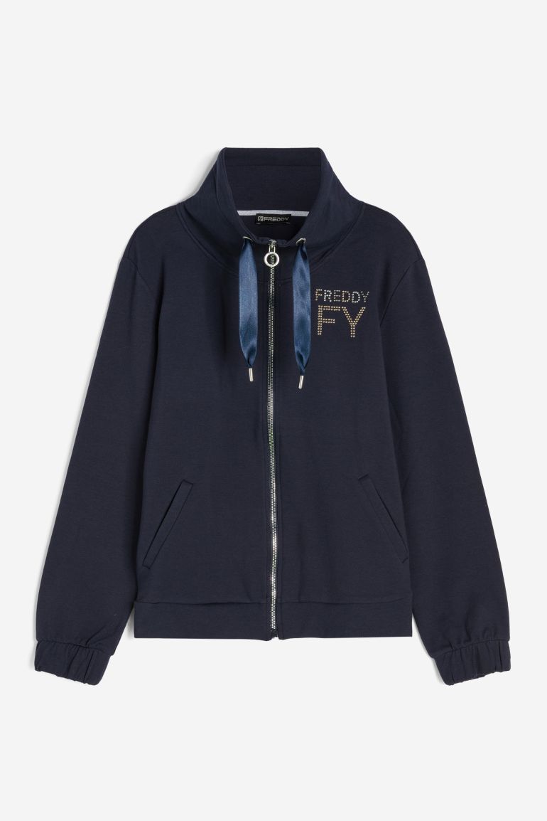 Carica immagine in Galleria Viewer, Felpa donna FREDDY in french terry modal con collo alto e zip