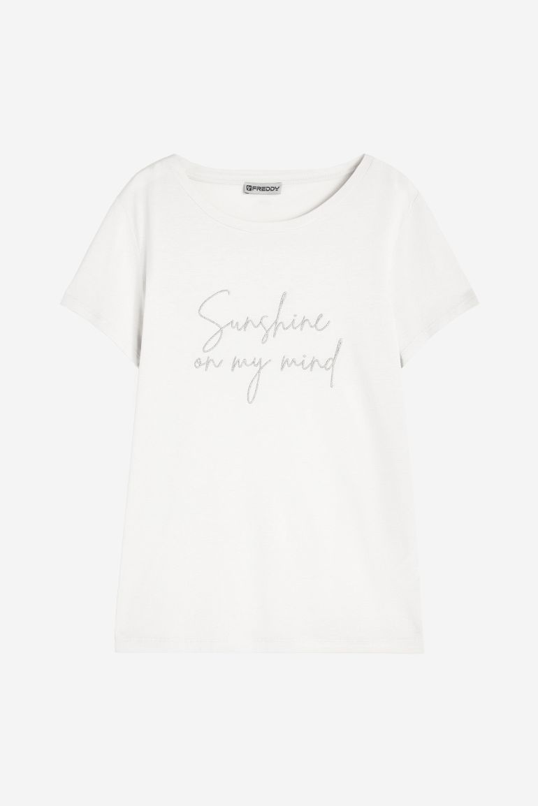 Carica immagine in Galleria Viewer, T-shirt donna in jersey modal con ricamo dorato