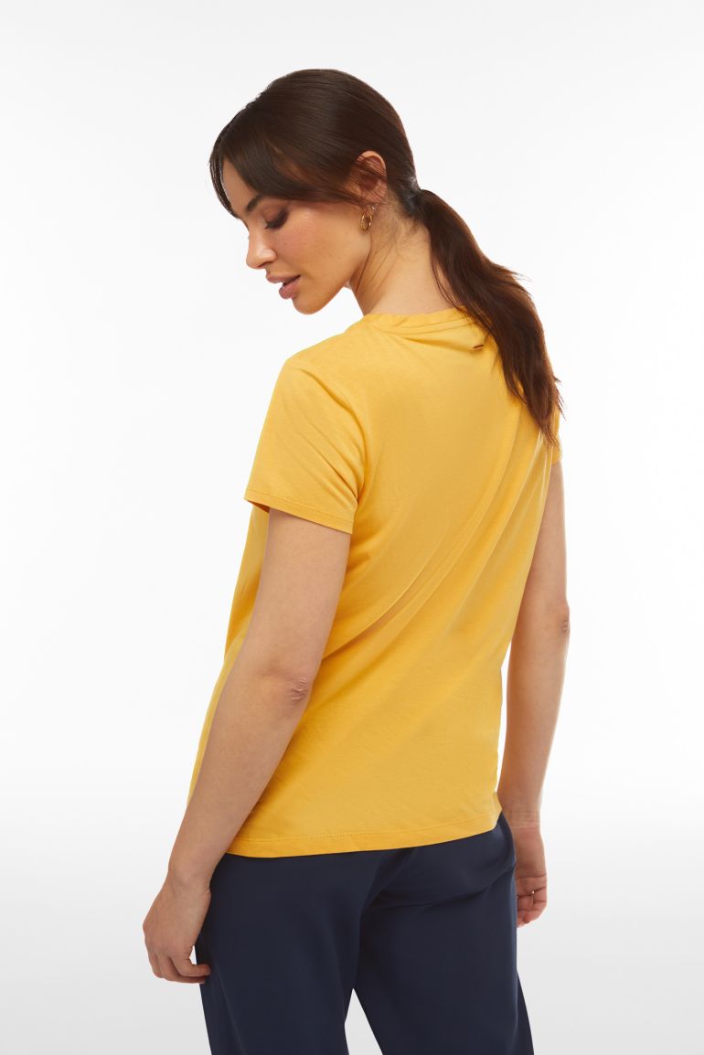 Carica immagine in Galleria Viewer, T-shirt donna in jersey modal con ricamo dorato