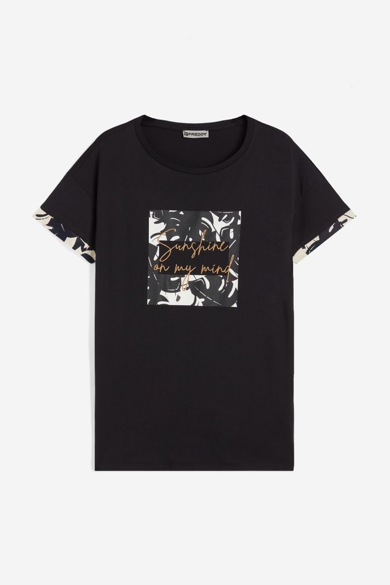 Carica immagine in Galleria Viewer, T-shirt FREDDY da donna in jersey modal con grafiche tropical