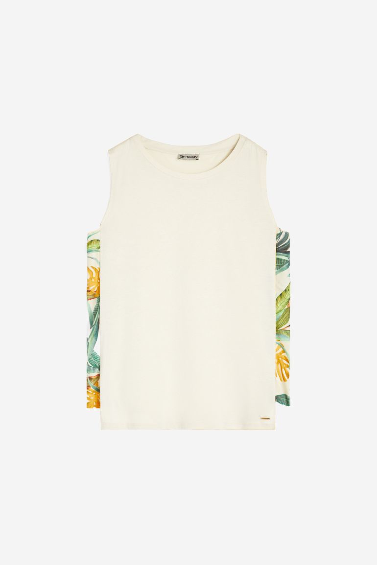 Carica immagine in Galleria Viewer, Canotta FREDDY con inserti laterali in viscosa stampa tropical