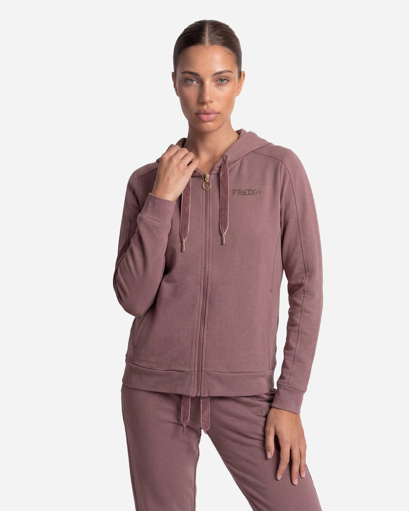 Carica immagine in Galleria Viewer, Felpa Regular Donna con Cappuccio e Zip, Fondo Asimmetrico