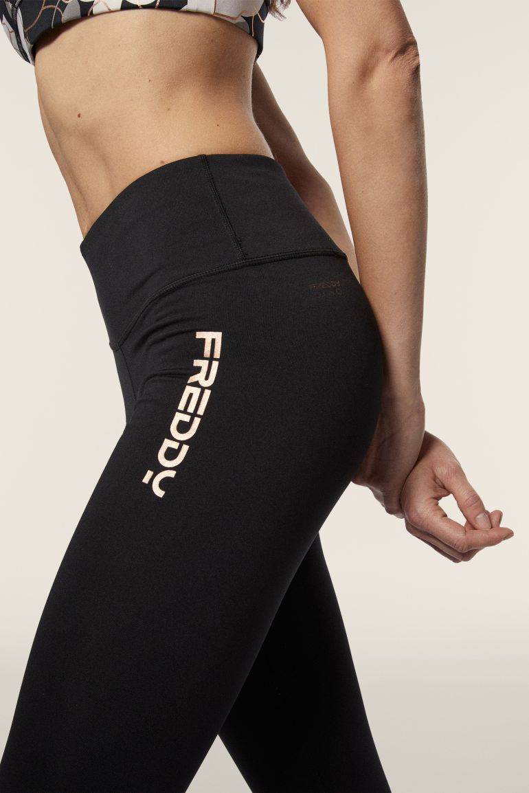 Carica immagine in Galleria Viewer, Leggings 7/8 vita alta in tessuto tecnico con logo bronzo