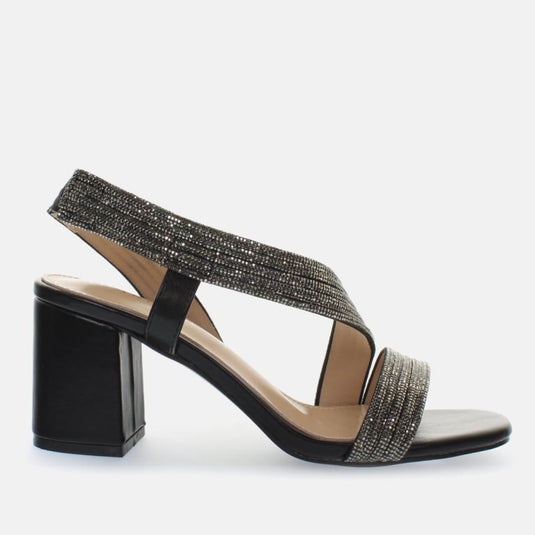 Sandali tacco blocco fasce strass