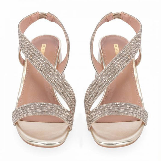 Sandali tacco blocco fasce strass