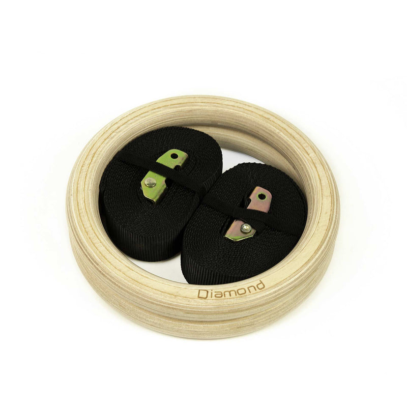 Carica immagine in Galleria Viewer, COPPIA ANELLI GINNASTICA IN LEGNO CON STRAP 3,8 MM