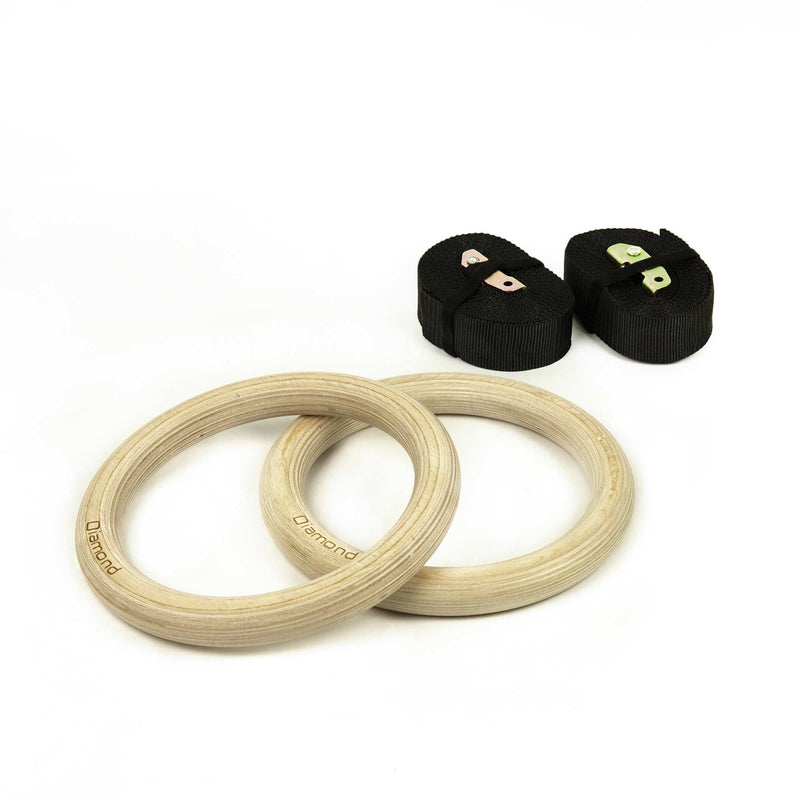 Carica immagine in Galleria Viewer, COPPIA ANELLI GINNASTICA IN LEGNO CON STRAP 3,8 MM