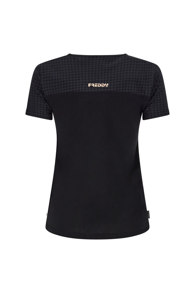 Carica immagine in Galleria Viewer, T-shirt carré e maniche pied de poule grafica in strass