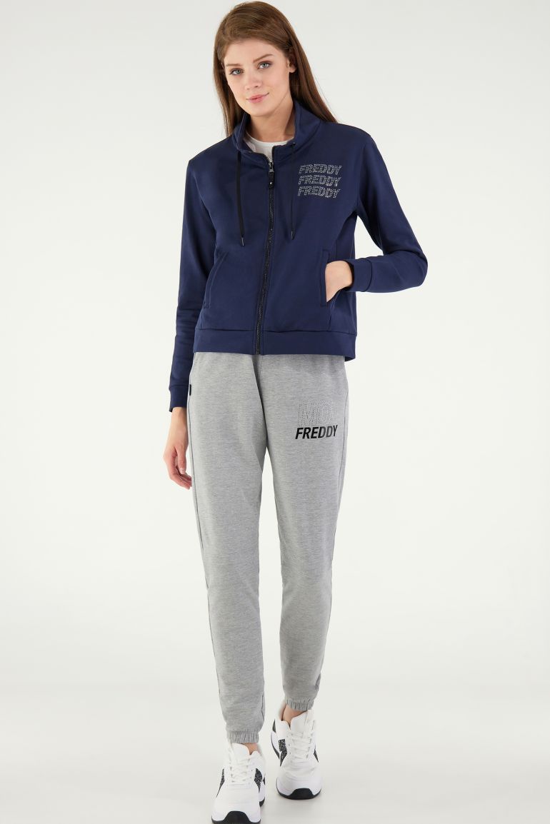 Carica immagine in Galleria Viewer, Felpa FREDDY comfort full zip con grafica in strass