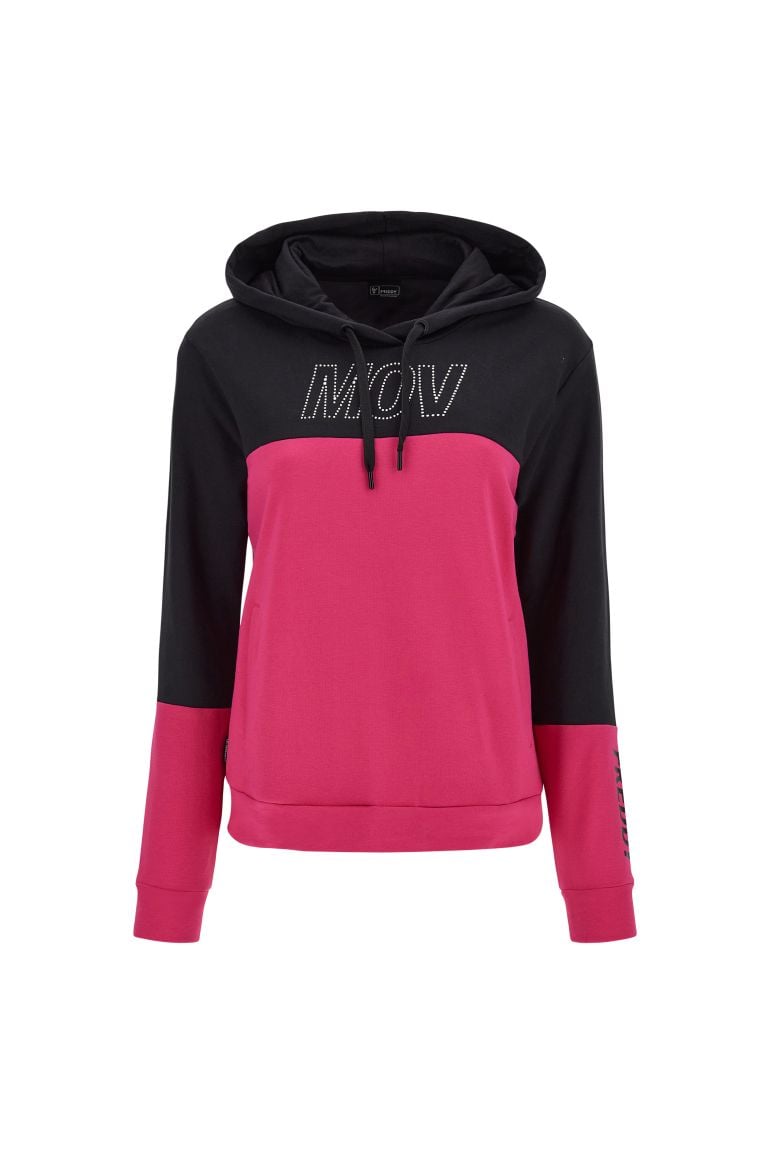 Carica immagine in Galleria Viewer, Felpa FREDDY comfort color block con cappuccio e grafica in strass