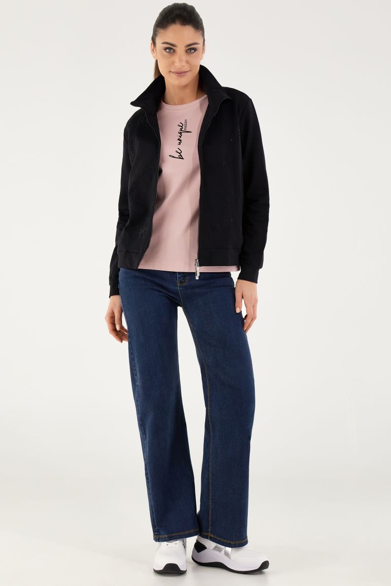 Carica immagine in Galleria Viewer, Felpa FREDDY comfort con zip e stampa Freddy effetto strass