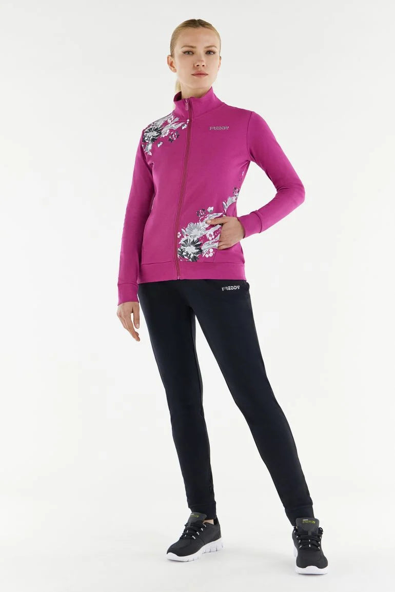 Carica immagine in Galleria Viewer, Tuta sportiva con stampa floreale grigio e argento