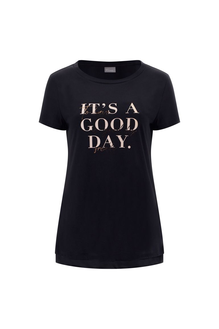 Carica immagine in Galleria Viewer, T-shirt in jersey modal con maxi stampa e inserto in satin