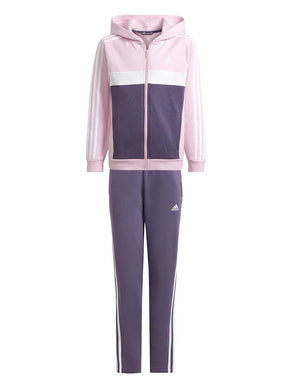 TUTA ADIDAS JR IN FELPA CON CAPPUCCIO 3 STRISCE ROSA BIANCO LILLA bambina