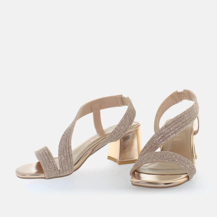 Sandali tacco blocco fasce strass