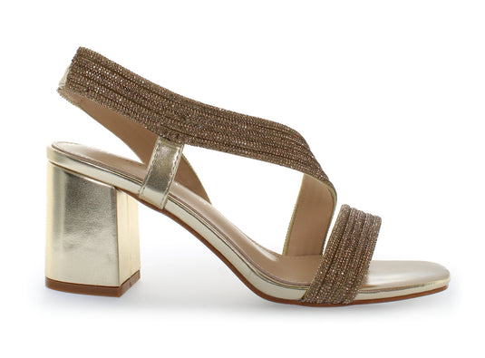 Sandali tacco blocco fasce strass