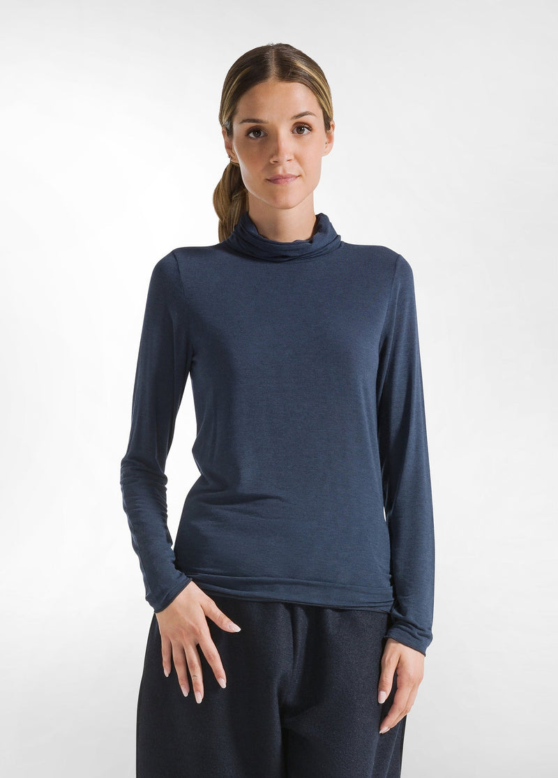 Carica immagine in Galleria Viewer, MAGLIETTA COLLO ALTO MISTO CASHMERE BLU DEHA
