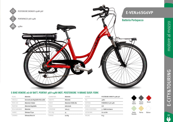 Bici Elettrica E-VEN26-28SG6VP 26-28'' Alluminio 6V Cicli Casadei