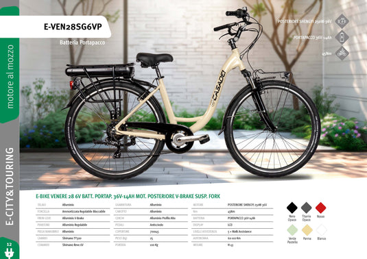 Bici Elettrica E-VEN26-28SG6VP 26-28'' Alluminio 6V Cicli Casadei