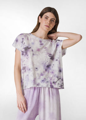 T-SHIRT YOGA STAMPATA IN JERSEY FIAMMATO VIOLA