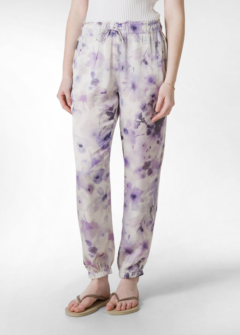 Carica immagine in Galleria Viewer, PANTALONE JOGGER IN RASO STAMPATO VIOLA
