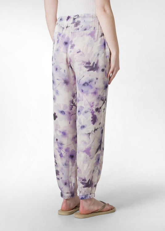 PANTALONE JOGGER IN RASO STAMPATO VIOLA