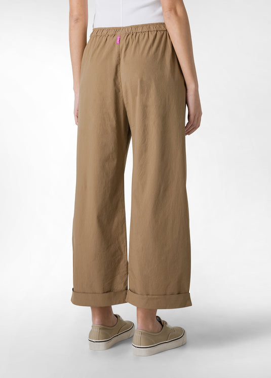 PANTALONE RELAXED IN POPELINE MARRONE