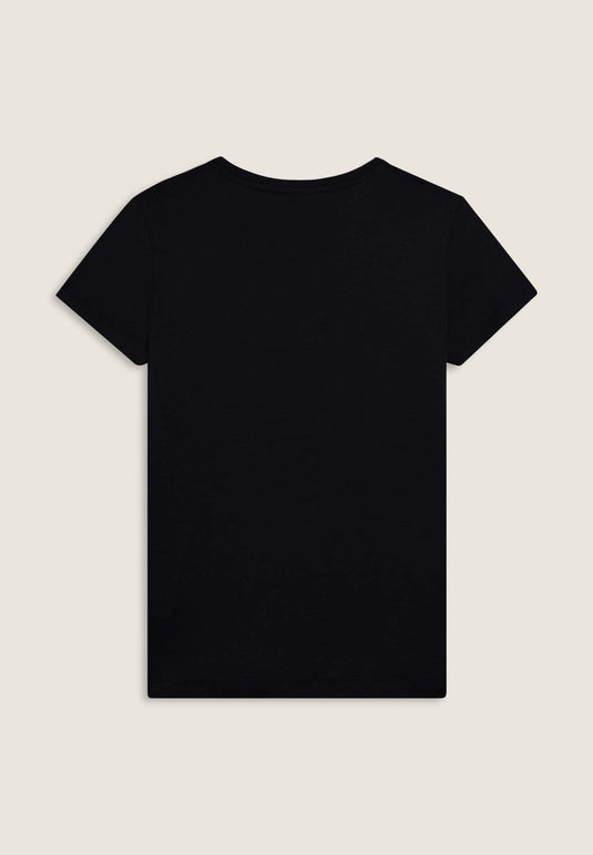 T-shirt donna con mini spacchi laterali e logo in strass