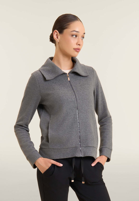 Felpa donna full-zip effetto tricot con collo alto