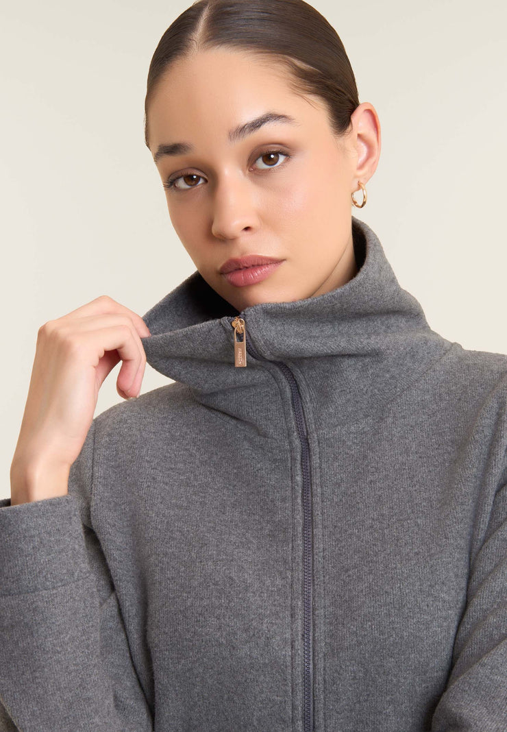Carica immagine in Galleria Viewer, Felpa donna full-zip effetto tricot con collo alto
