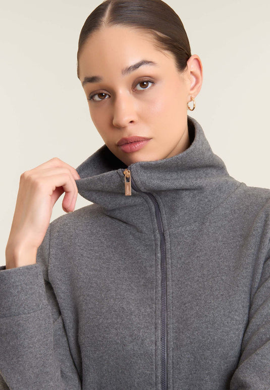 Felpa donna full-zip effetto tricot con collo alto