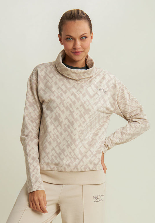 Felpa comfort fit fantasia all-over con fondo sovrapposto