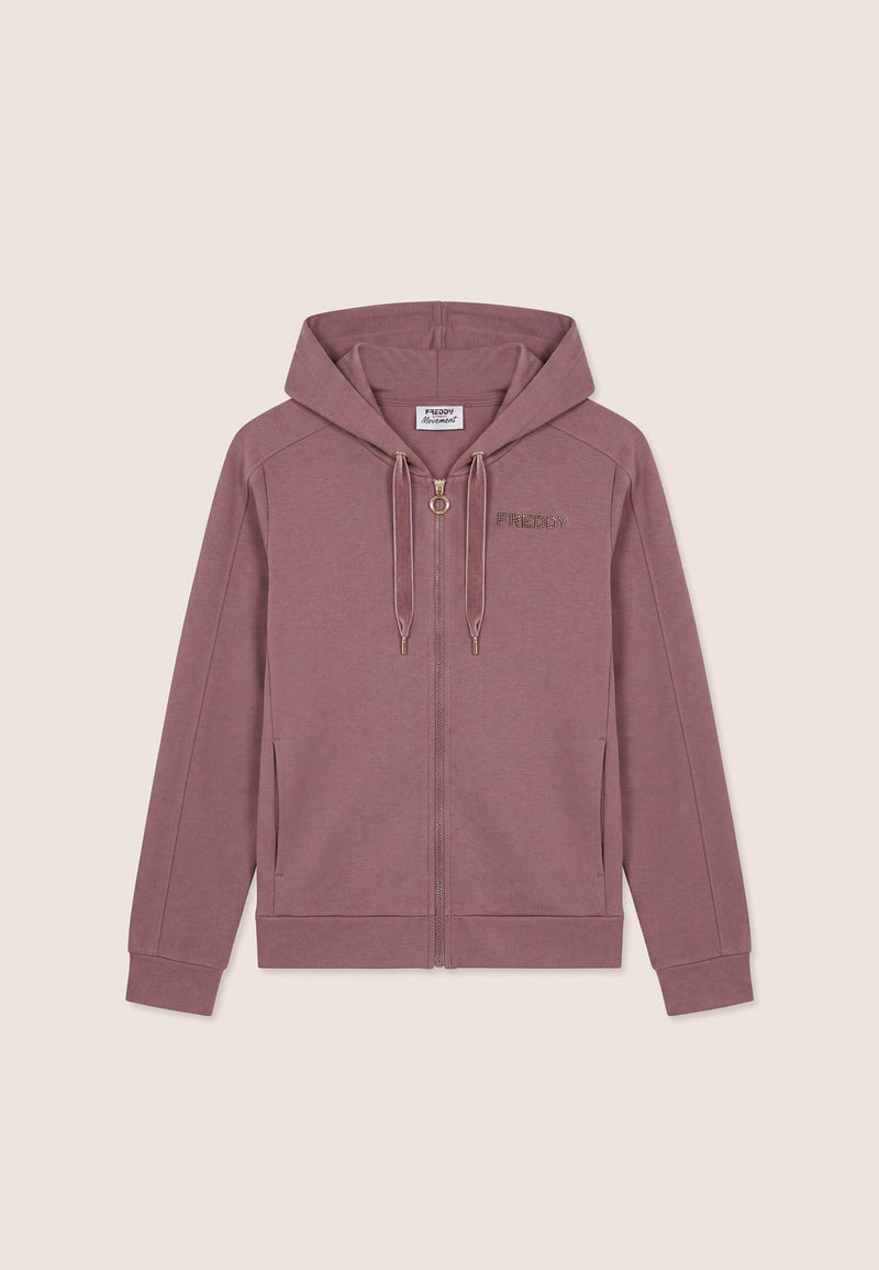 Carica immagine in Galleria Viewer, Felpa Regular Donna con Cappuccio e Zip, Fondo Asimmetrico
