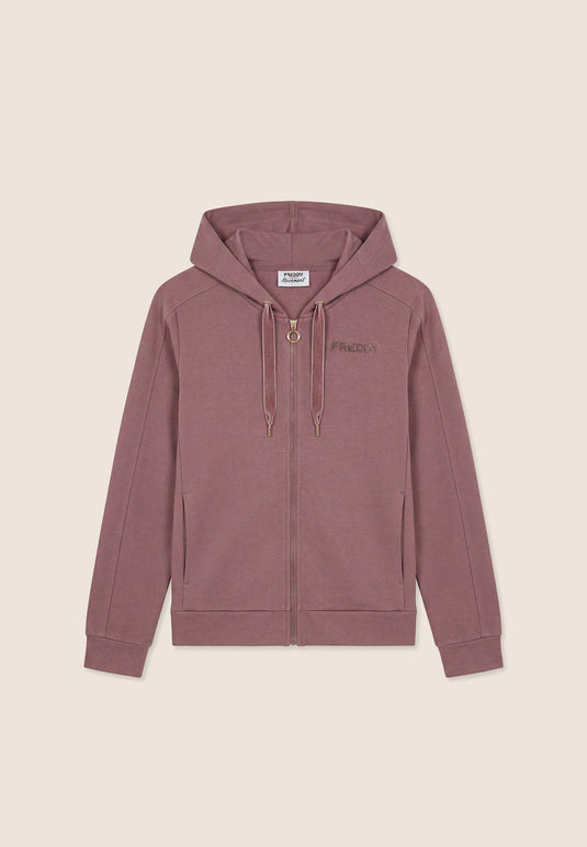 Felpa Regular Donna con Cappuccio e Zip, Fondo Asimmetrico