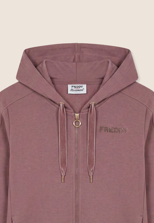 Felpa Regular Donna con Cappuccio e Zip, Fondo Asimmetrico