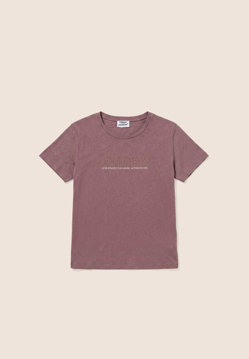 Carica immagine in Galleria Viewer, T-shirt Regular Donna con Logo Decorato da Borchie

