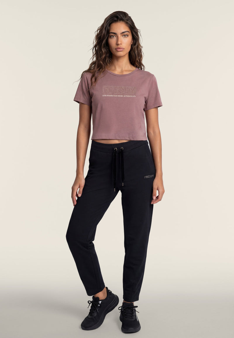 Carica immagine in Galleria Viewer, T-shirt Regular Donna con Logo Decorato da Borchie
