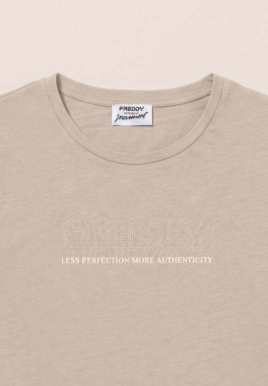 T-shirt Regular Donna con Logo Decorato da Borchie