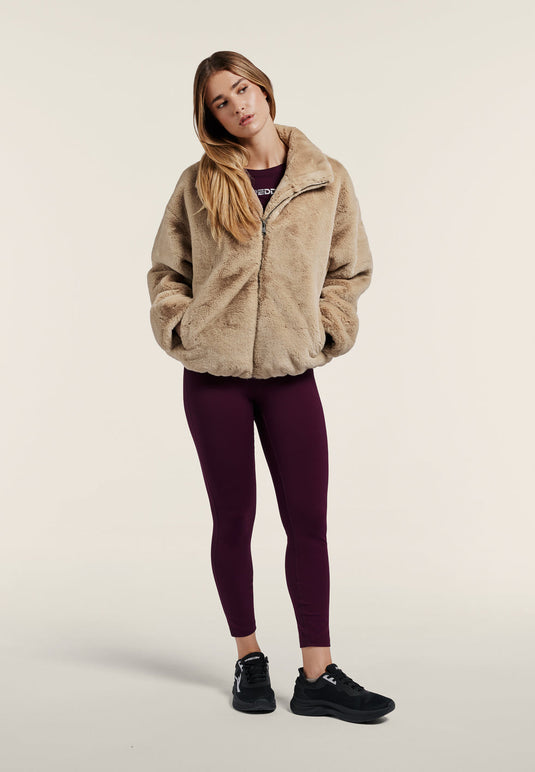 Giacca Donna in Pelliccia Sintetica con Zip e Collo Alto