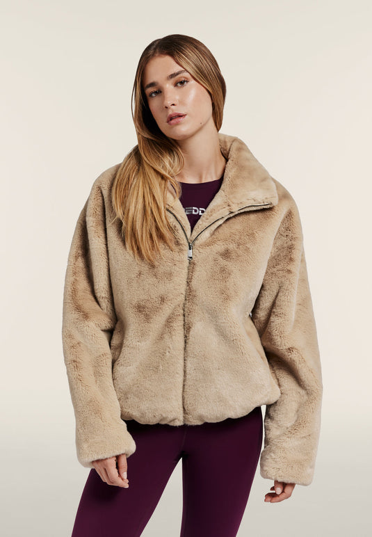 Giacca Donna in Pelliccia Sintetica con Zip e Collo Alto