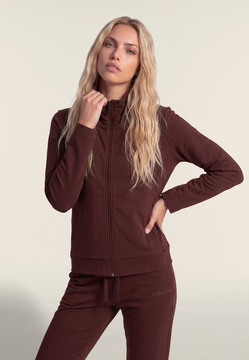 Carica immagine in Galleria Viewer, Tuta Sportiva Donna con Zip, Collo Alto e Dettagli in Strass
