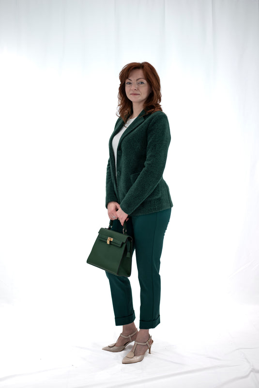 Pantalone punto milano modello GRAPPA con risvolto verde smeraldo