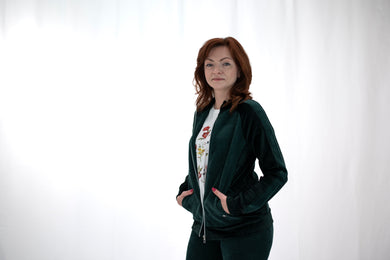 Giacca tuta donna in velluto colore verde smeraldo