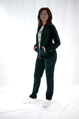 Giacca tuta donna in velluto verde smeraldo